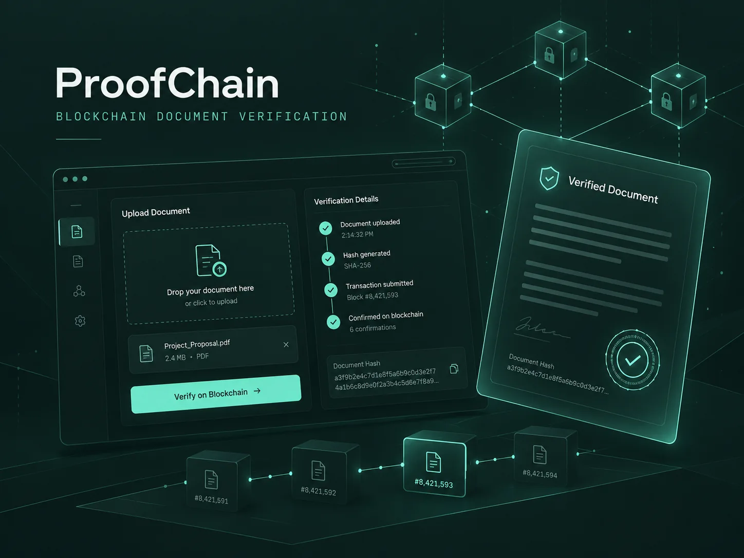 ProofChain blockchain document verification dashboard concept